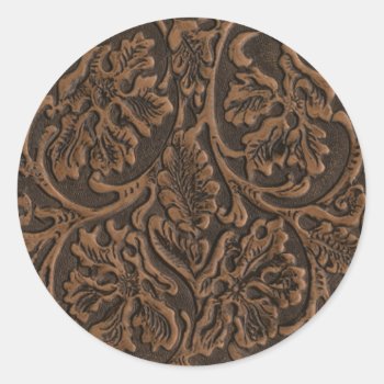 Rustic Embossed Leather Classic Round Sticker by timelesscreations at Zazzle