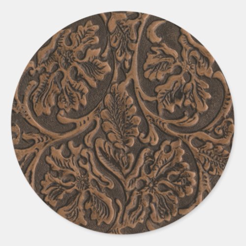 Rustic Embossed Leather Classic Round Sticker