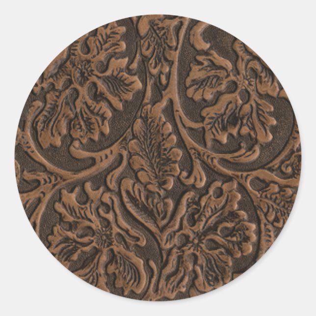Rustic Embossed Leather Classic Round Sticker (Front)