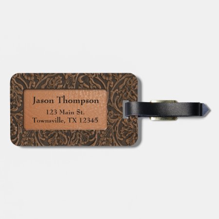 Rustic Embossed Leather Luggage Tag