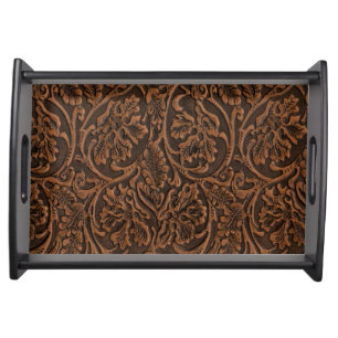 Rustic Embossed Leather Serving Tray