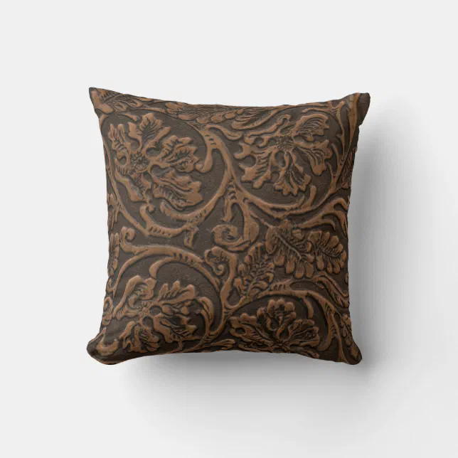 Rustic Embossed Leather Throw Pillow Zazzle