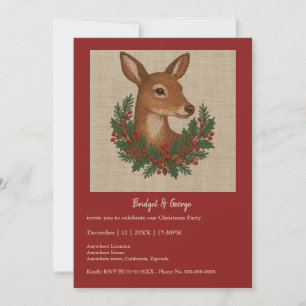 Rustic embroidery Deer & Holiday Greens christmas