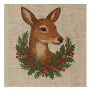 Rustic embroidery Deer & Holiday Greens christmas Acrylic Print