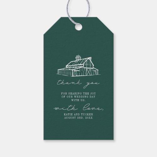 Rustic Emerald Barn Farm Wedding Thank You Gift Tags