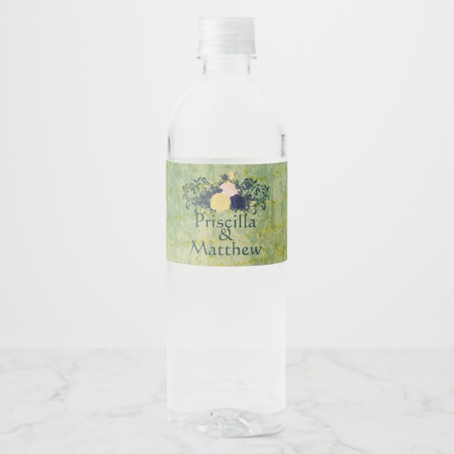 Rustic Emerald Floral Water Bottle Label (Front)