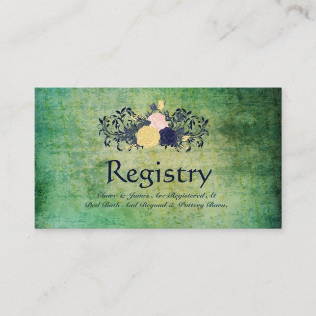 Rustic Emerald Floral Wedding Registry Card (Front)