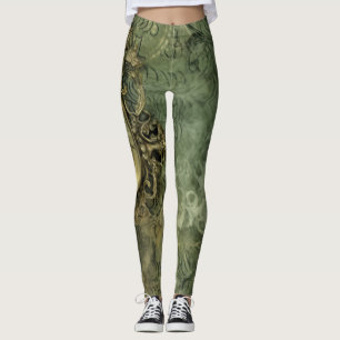 Rustic Emerald Green Antique Steampunk Leggings
