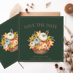 Rustic Emerald Green Autumn Pumpkin Wedding Save The Date