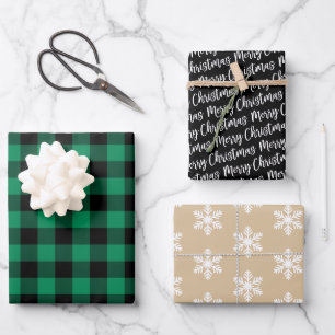 Rustic Emerald Green Buffalo Plaid Merry Christmas Wrapping Paper Sheets