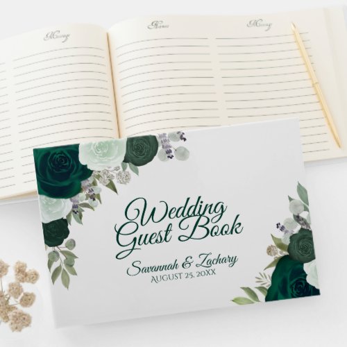 Rustic Emerald Green Elegant Floral Boho Wedding Guest Book