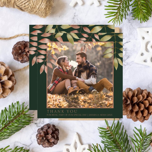 Rustic Emerald Green Fall Wedding Photo Thank You  Card (Creator Uploaded)