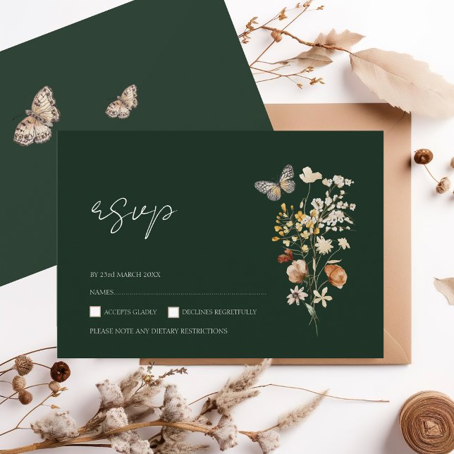 Rustic Emerald Green Fall Wildflower RSVP (Creator Uploaded)
