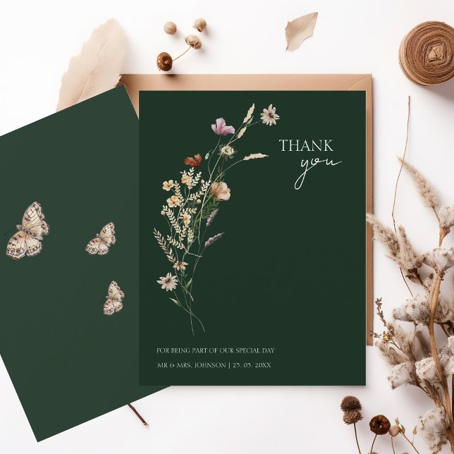 Rustic Emerald Green Fall Wildflower Wedding Thank You Card (Creator Uploaded)