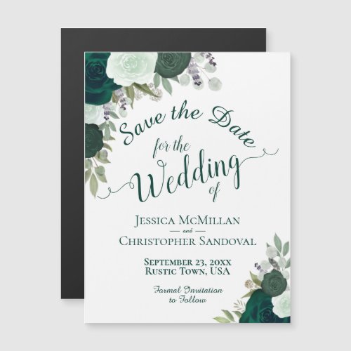 Rustic Emerald Green Floral Wedding Save the Date Magnetic Invitation