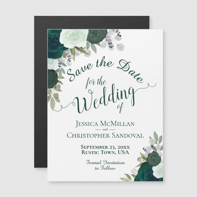 Rustic Emerald Green Floral Wedding Save the Date Magnetic Invitation (Front/Back)