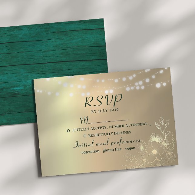 Rustic Emerald Green Gold Wedding RSVP Card (Creator Uploaded)