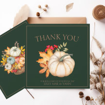 Rustic Emerald Green Pumpkin Wedding Thank You