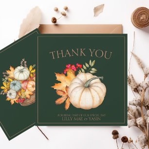 Rustic Emerald Green Pumpkin Wedding Thank You Card