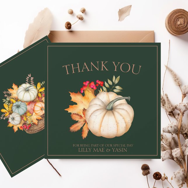 Rustic Emerald Green Pumpkin Wedding Thank You Card (Creator Uploaded)