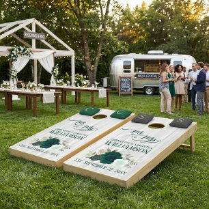 Rustic Emerald Green Roses Mr. & Mrs. Wedding  Cornhole Set