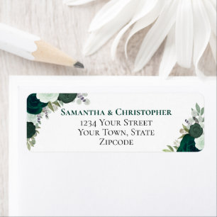Rustic Emerald Green Roses Wedding Return Address Label