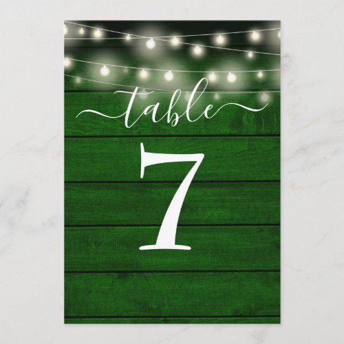 Rustic Emerald Green String Lights Table Number