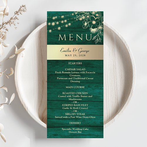 Rustic Emerald Green Wedding Menu