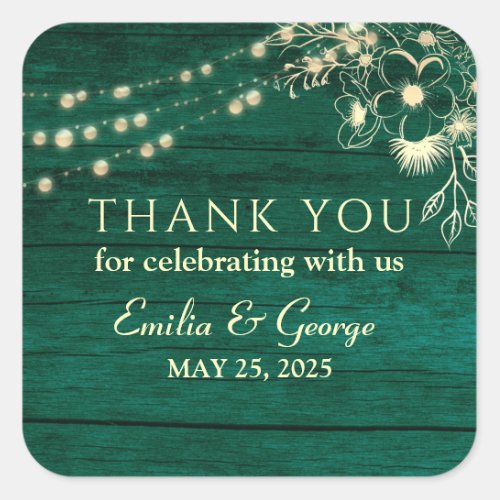 Rustic Emerald Green Wedding Thank You Square Sticker