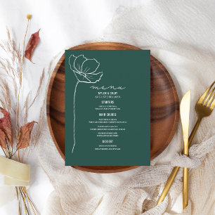 Rustic Emerald Line Art Flower Wedding Menu