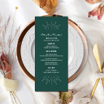 Rustic Emerald Line Art Wedding Menu<br><div class="desc">White line art inspired "Menu" text at top with white custom text and emerald background with line art accents at top and bottom.</div>