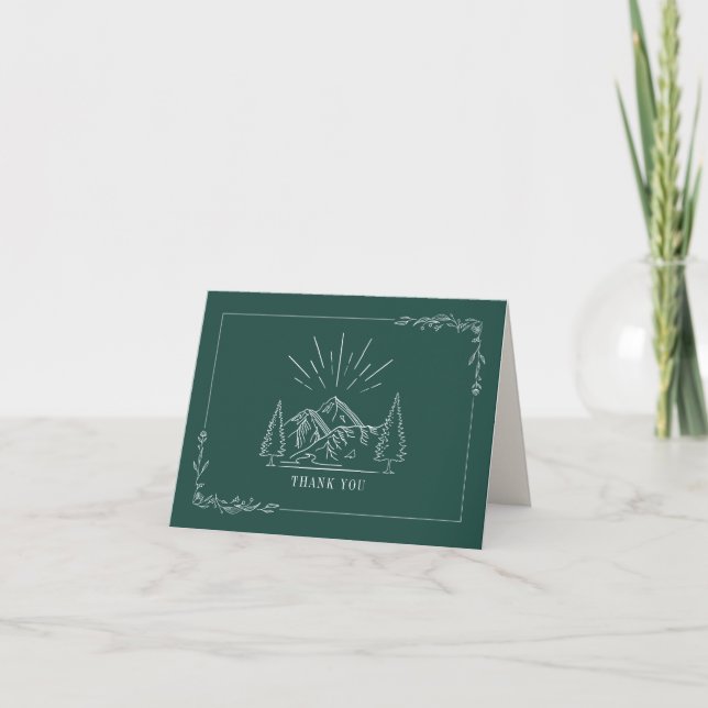 Rustic Emerald Mountain Wedding Letterpress Thank You Card (Front)