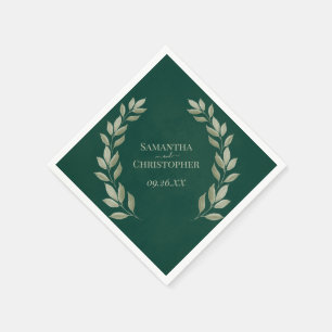 Rustic Emerald & Sage Leaves Diagonal Wedding Napkins