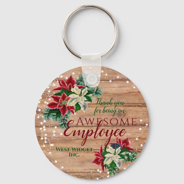 Rustic Employee Appreciation  Christmas Floral Keychain (Front)