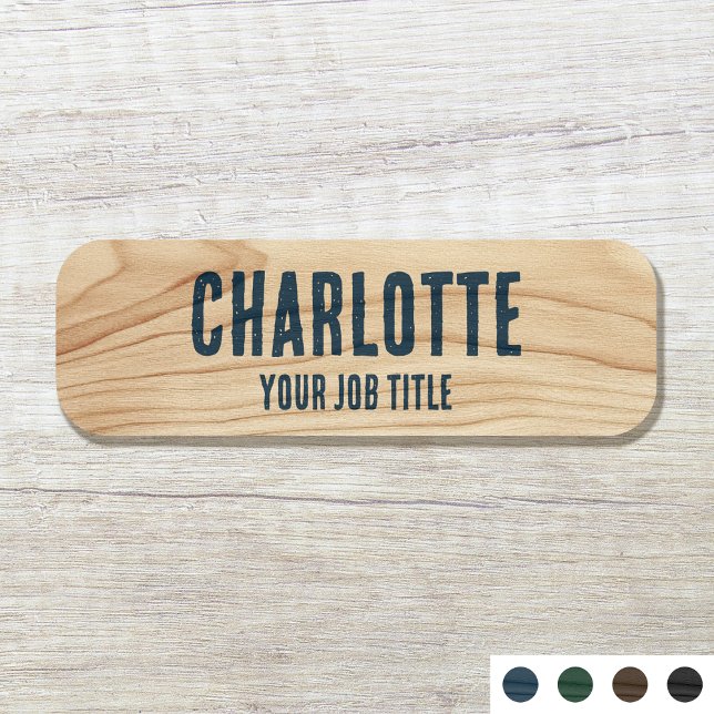 Rustic Employee Woodgrain Blue Company Staff Name Tag (Creator Uploaded)