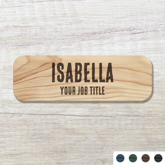 Rustic Employee Woodgrain Brown Company Staff Name Tag (Creator Uploaded)