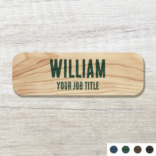 Rustic Employee Woodgrain Green Company Staff Name Tag