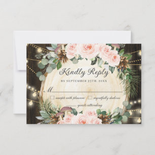 Rustic Enchanted Forest Blush Floral Quinceañera RSVP Card