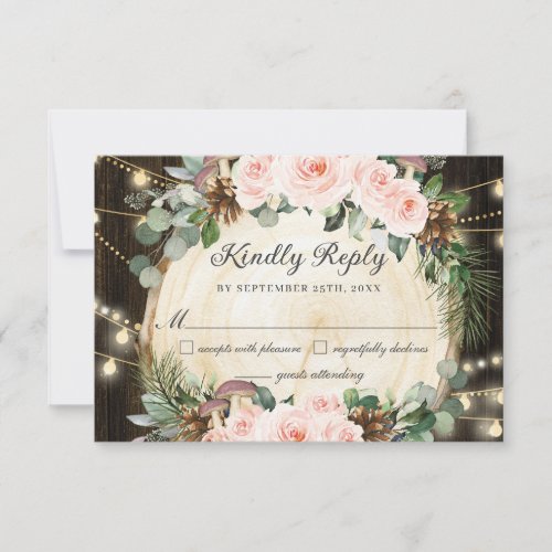 Rustic Enchanted Forest Blush Floral Quinceaera  RSVP Card