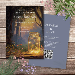 Rustic Enchanted Forest Mason Jar QR Code Wedding Invitation