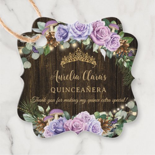 Rustic Enchanted Forest Purple Floral Quinceaera Favor Tags