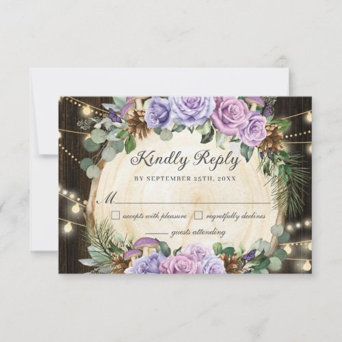 Rustic Enchanted Forest Purple Floral Quinceaera  RSVP Card