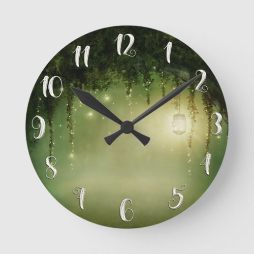 Rustic Enchanted Green Forest  Jar Lights Custom Round Clock