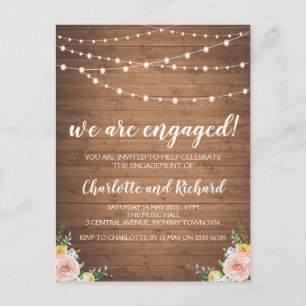 Rustic engagement announcement party postcard