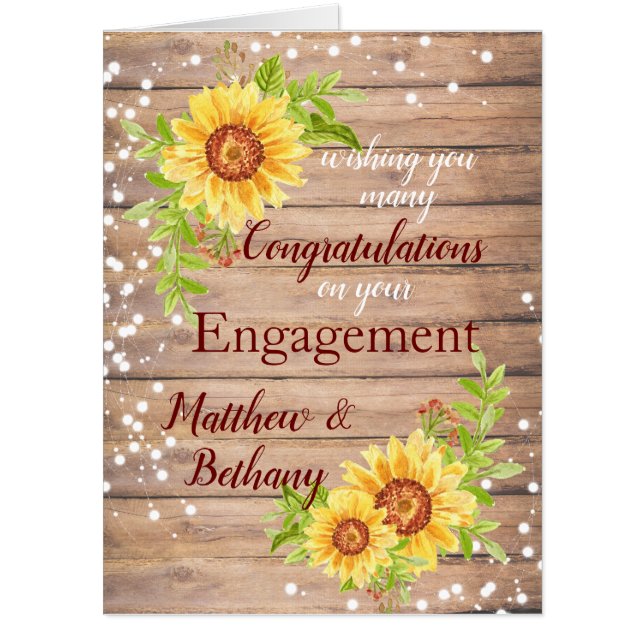 Rustic Engagement Congratulations Floral Jumbo  Card (Front)