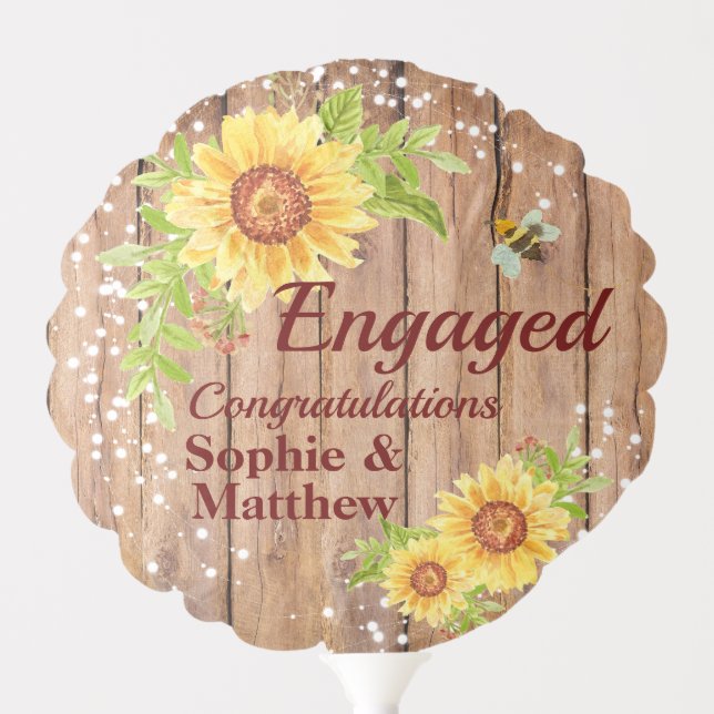 Rustic Engagement Congratulations Floral Sunflower Balloon (Front)