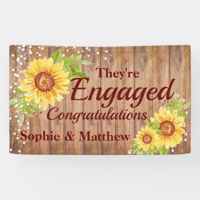 Rustic Engagement Congratulations Sunflower Party Banner (Horizontal)