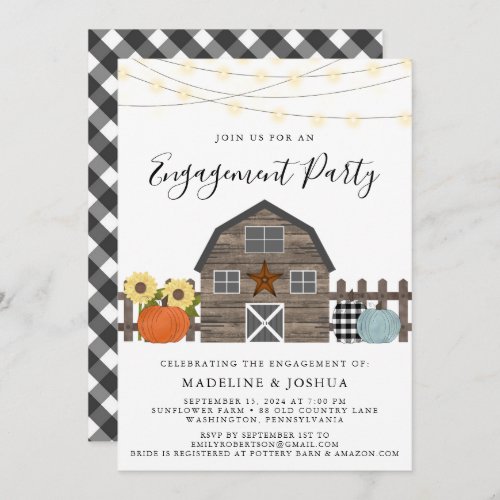 Rustic Engagement Party Fall Country Barn  Invitation