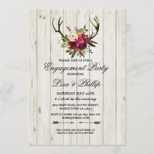 Rustic Engagement Party Shower Antlers Stag Invite