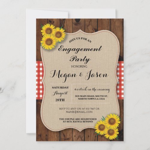 Rustic Engagement Party Shower Sunflower Invite